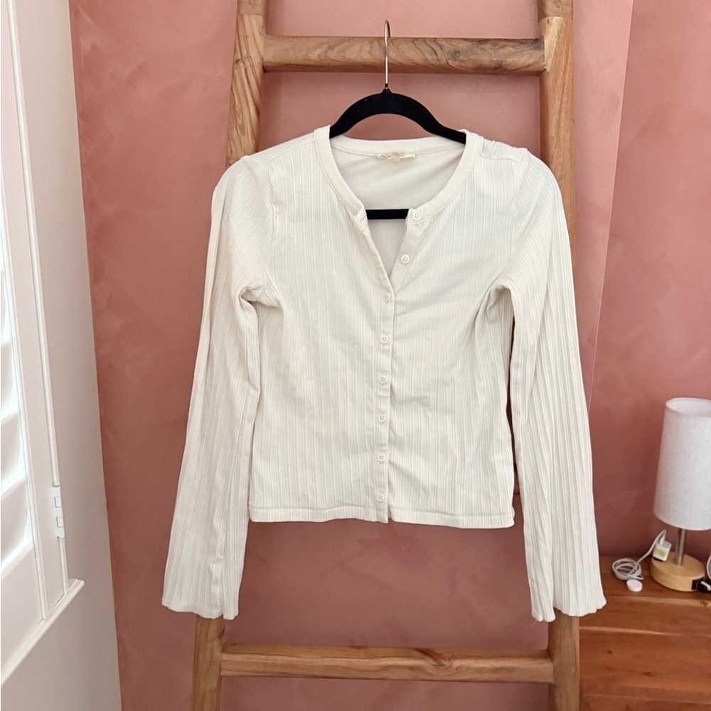 Madewell Cream Cardigan Top with Flared Sleeves
